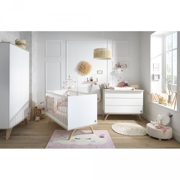 Chambre Trio évolutif bébé Lit Little Big Bed 70x140 cm + Armoire + Commode Serena