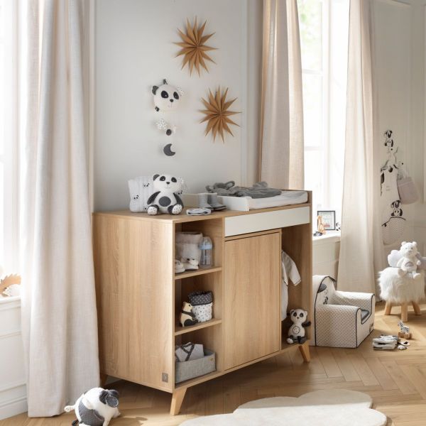 Chambre Trio Lit évolutif bébé Little Big Bed 70x140 cm + Armoire + Commode NOVA Blanc lin