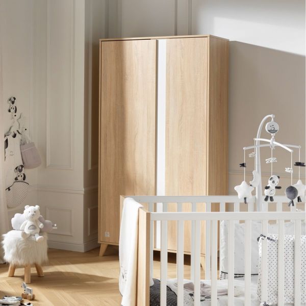 Chambre Trio Lit évolutif bébé Little Big Bed 70x140 cm + Armoire + Commode NOVA Blanc lin