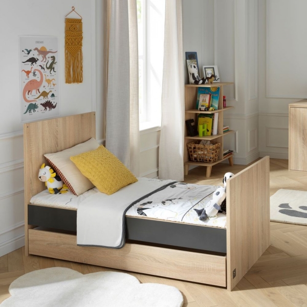 Chambre Trio Lit évolutif bébé Little Big Bed 70x140 cm + Armoire + Commode Gris volcan