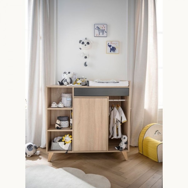 Chambre Trio Lit évolutif bébé Little Big Bed 70x140 cm + Armoire + Commode Gris volcan