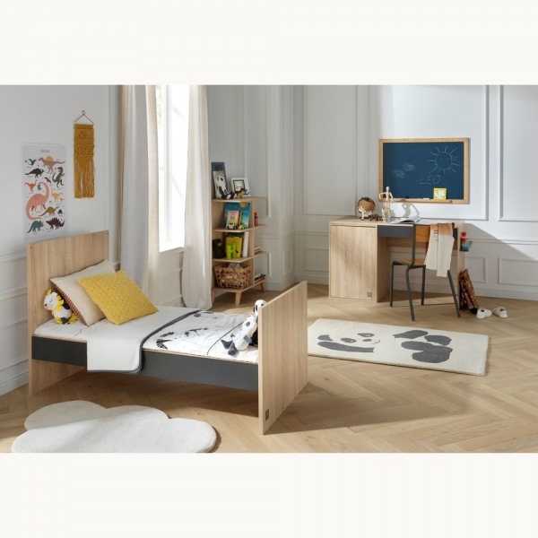 Chambre Trio Lit évolutif bébé Little Big Bed 70x140 cm + Armoire + Commode Gris volcan