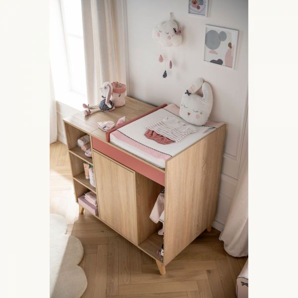 Chambre Trio Lit évolutif bébé Little Big Bed 70x140 cm + Armoire + Commode Nova Rose canyon