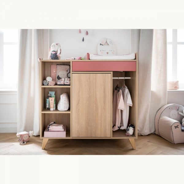 Chambre Trio Lit évolutif bébé Little Big Bed 70x140 cm + Armoire + Commode Nova Rose canyon