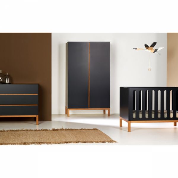 Chambre trio lit bébé 60x120 cm évolutif en canapé + armoire + commode avec plan à langer Indigo Moonshadow