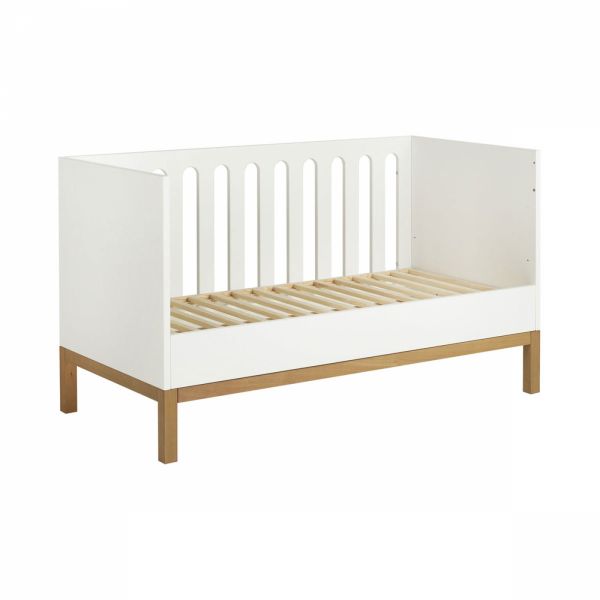 Chambre trio lit bébé 70x140 cm évolutif en canapé + armoire + commode avec plan à langer Indigo White