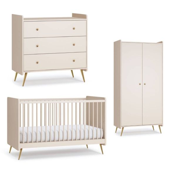 Chambre Trio Lunea Beige Lit 70x140 + Commode + Armoire 2 portes