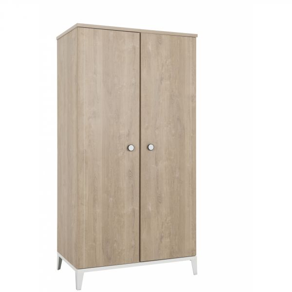 Chambre trio lit bébé évolutif 70x140 cm + commode + armoire 2 portes Marcel pieds blancs