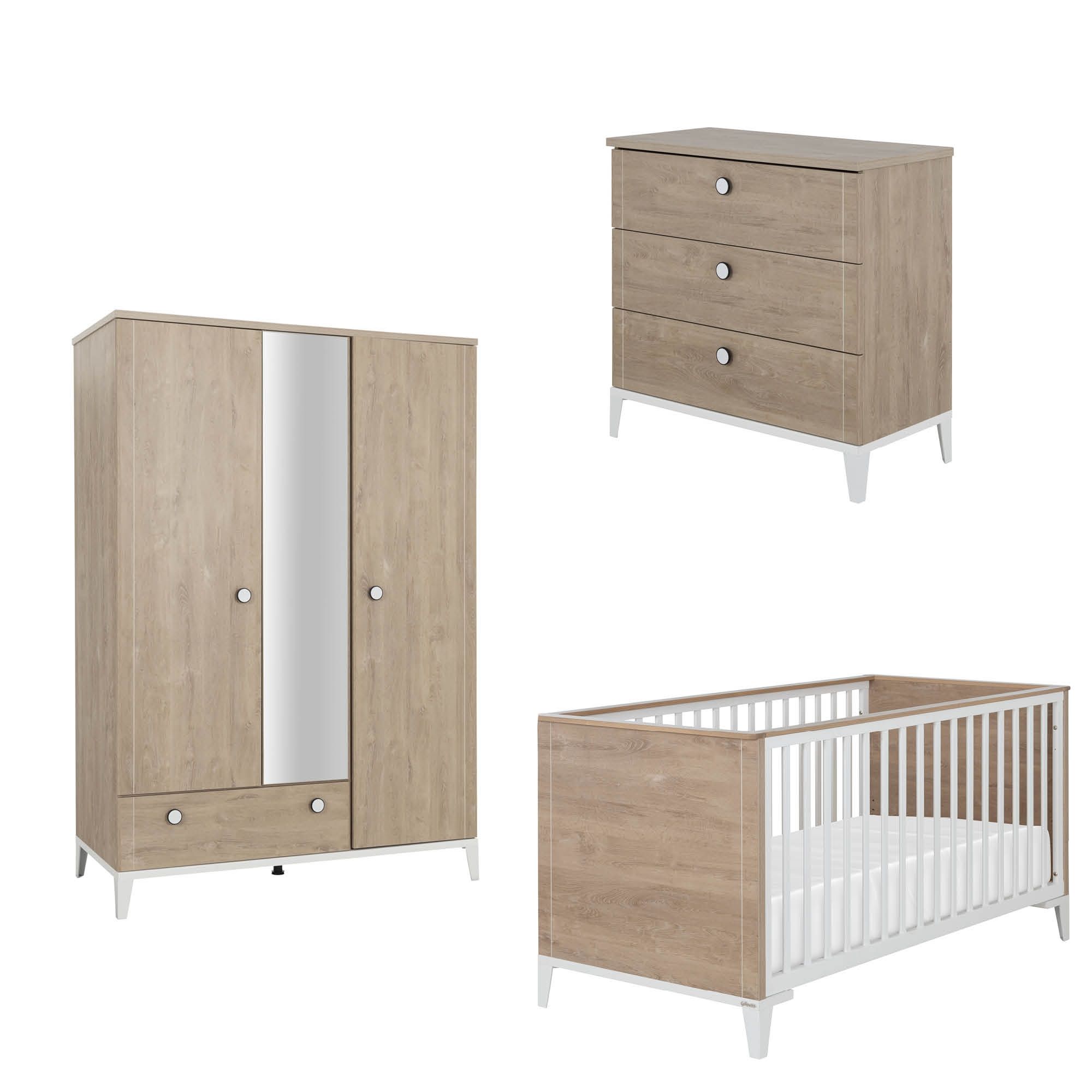 Galipette Chambre Trio Lit 70x140 Cm Armoire 3 Portes Commode Marcel Made In Bebe