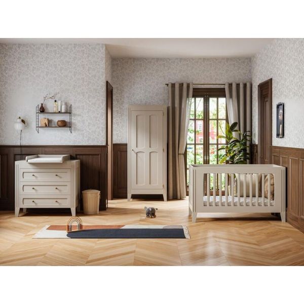 Chambre trio lit 70x140 + commode + armoire sable beige - Collection Milenne