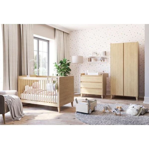 Chambre trio Muve chêne Lit 70x140 cm + Commode + Armoire 2 portes