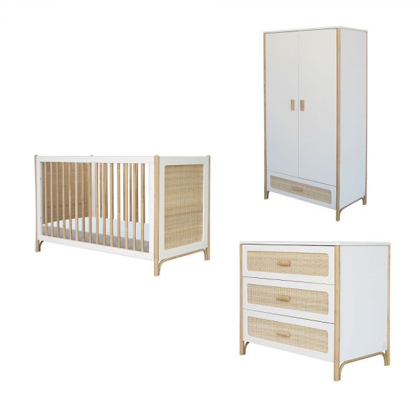 Chambre Trio Nami Neige Lit 60x120 cm + Commode + Armoire