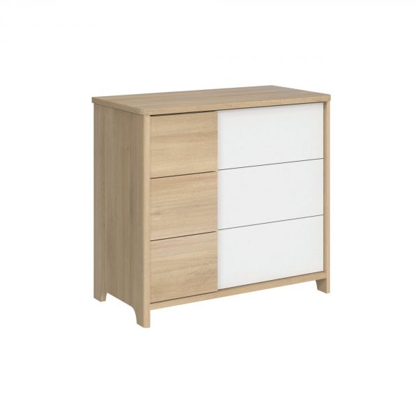 Chambre trio lit bébé évolutif 70x140 cm + commode + armoire Sacha Chêne