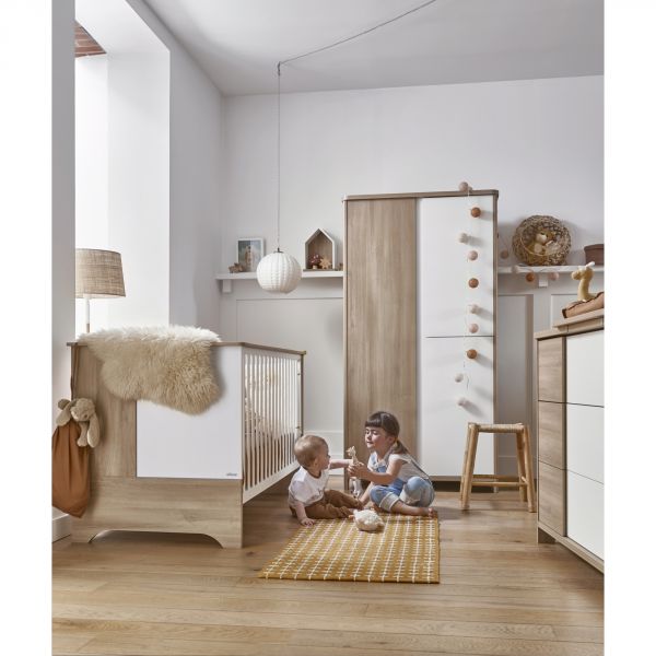 Chambre trio lit bébé évolutif 70x140 cm + commode + armoire Sacha Chêne