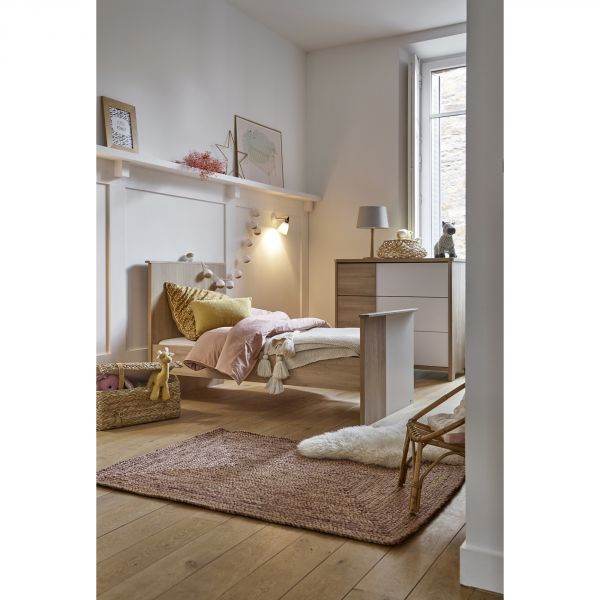 Chambre trio lit bébé évolutif 70x140 cm + commode + armoire Sacha Chêne