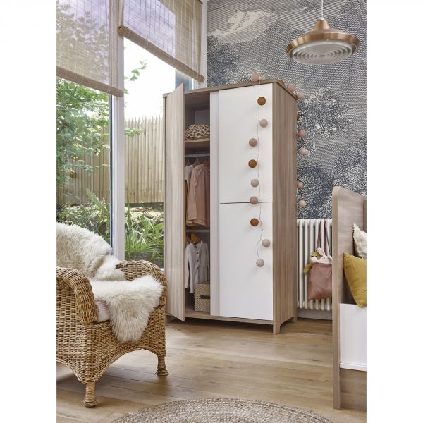 Chambre trio lit bébé évolutif 70x140 cm + commode + armoire Sacha Chêne