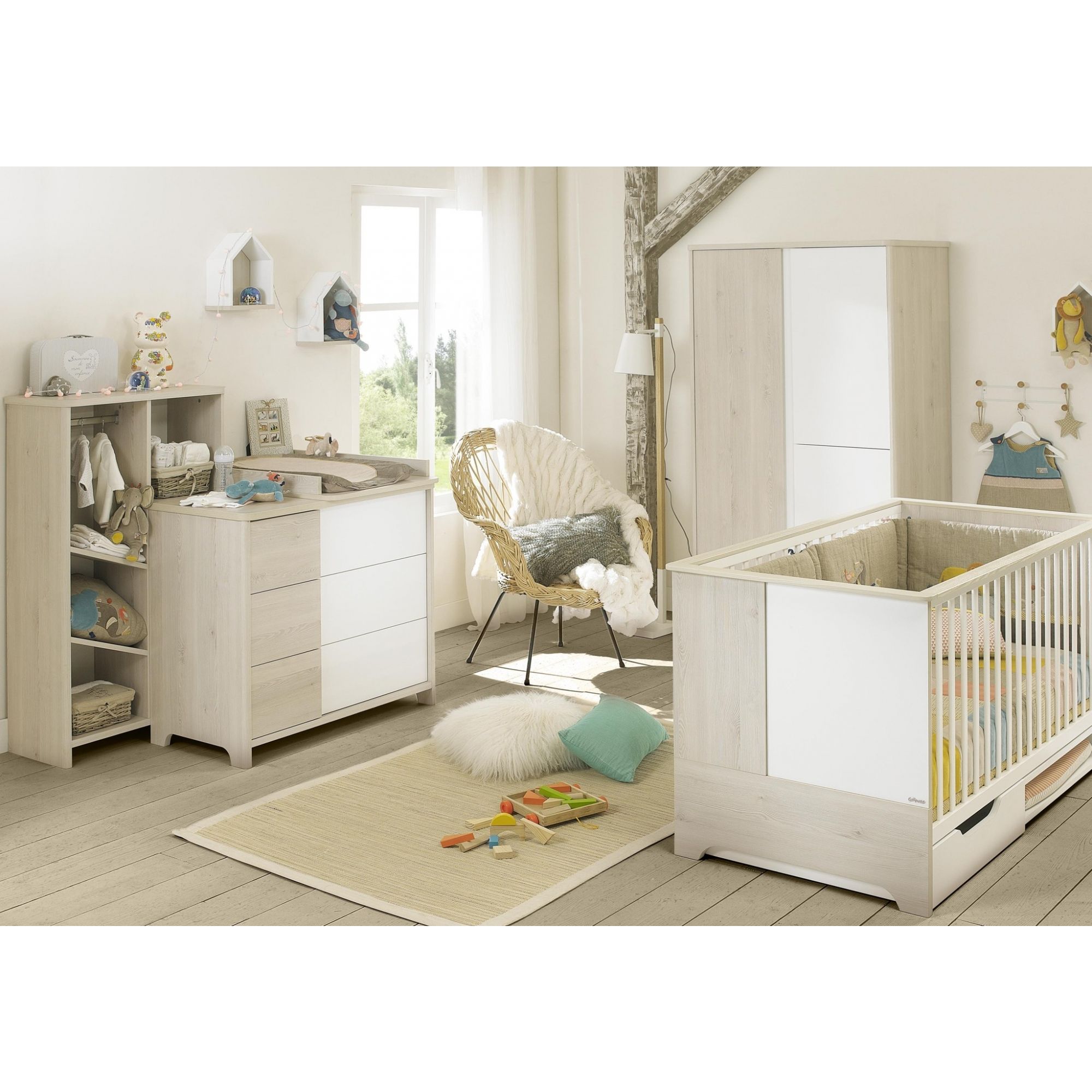 Galipette Chambre Trio Sacha Pin blanchi Lit 70x140