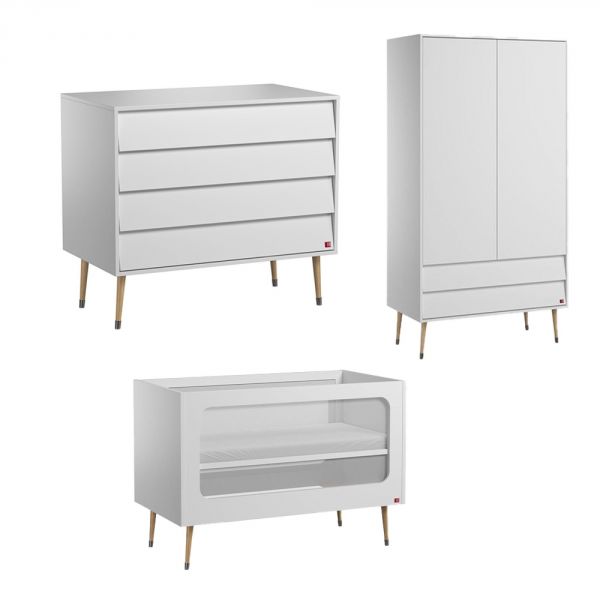 Chambre TRIO Bosque New blanc Lit 60x120 + Armoire + Commode