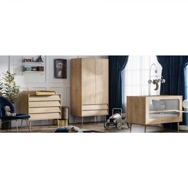 Chambre TRIO Bosque New bois Lit 60x120 + Armoire + Commode - Vox