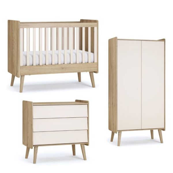 Chambre trio Vintage fresh Beige Lit 60x120 cm + Commode + Armoire 2 portes