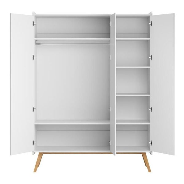 Chambre trio Lit bébé évolutif 70 x 140 cm + Commode 3 tiroirs + Armoire 3 portes Vintage blanc