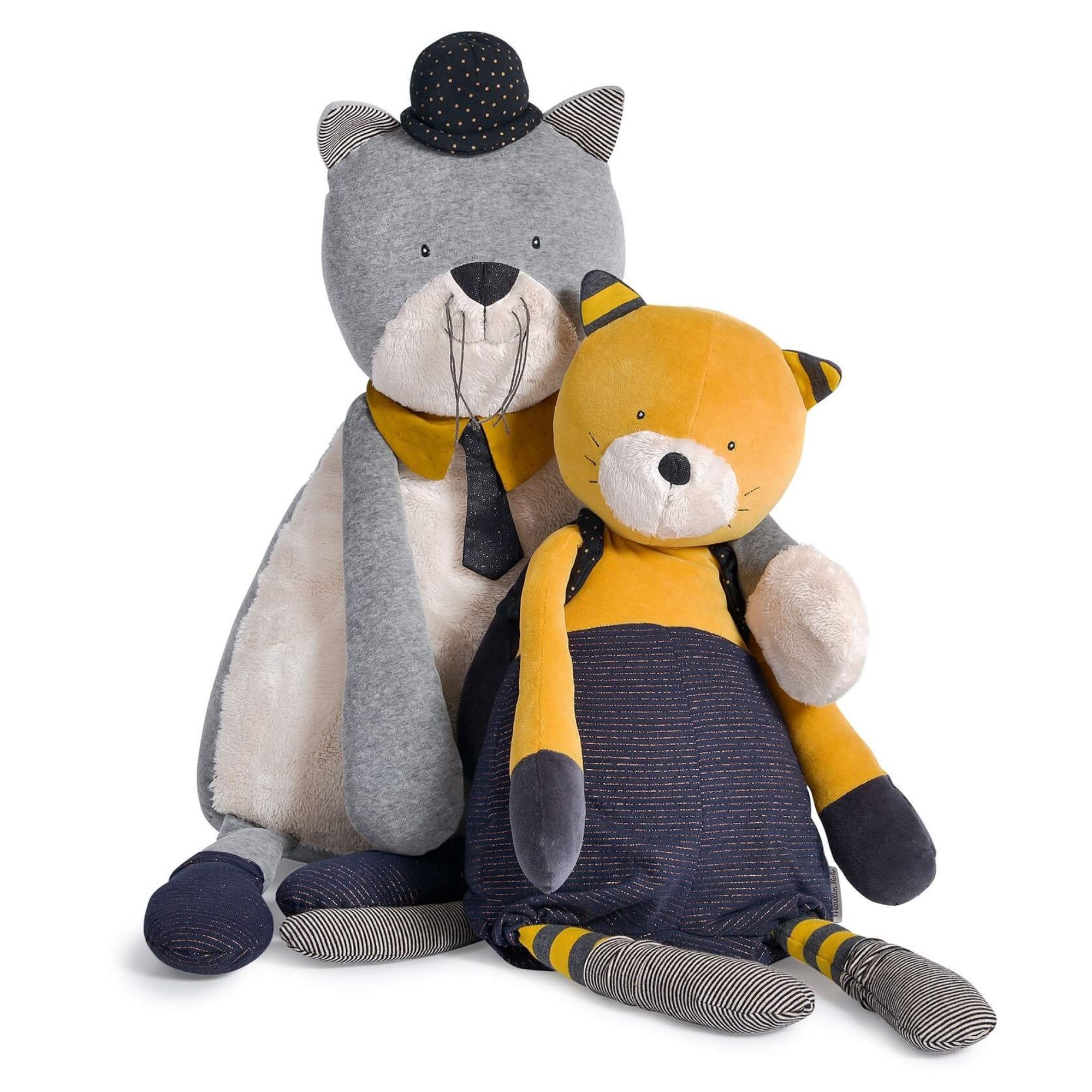 Moulin Roty Peluche Geante Chat Gris Clair Fernand Les Moustaches Made In Bebe