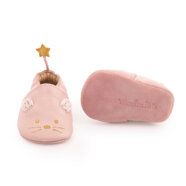 Chaussons cuir bébé 6-12 mois rose Il était une fois