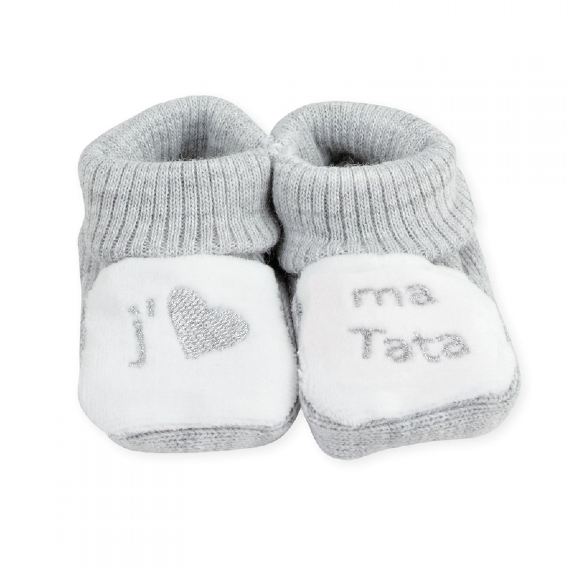 Trois Kilos Sept Chaussons J Aime Ma Tata Gris Made In Bebe