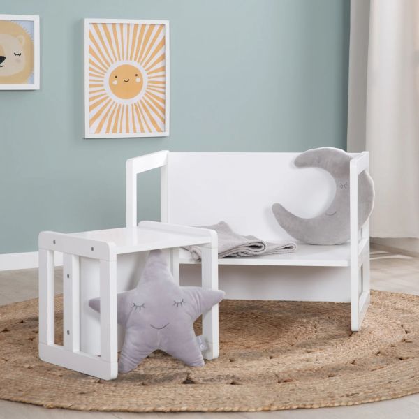 Ensemble tabouret et banc enfant réversible blanc