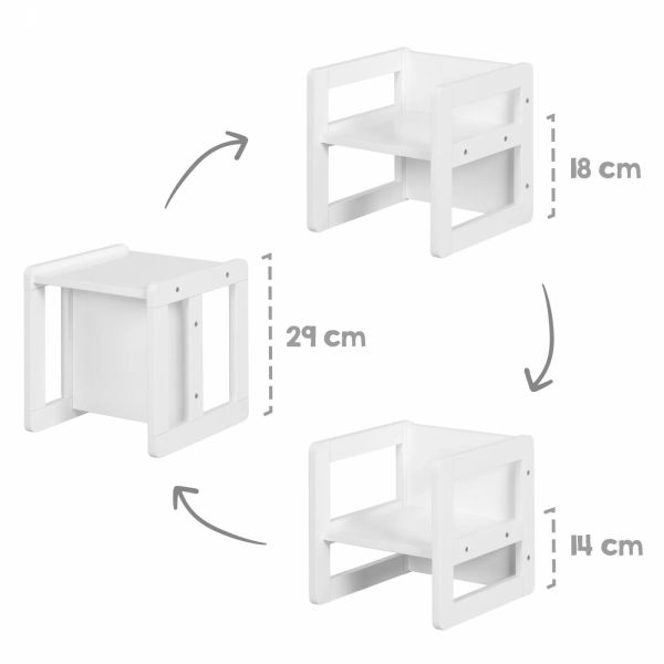Ensemble tabouret et banc enfant réversible blanc