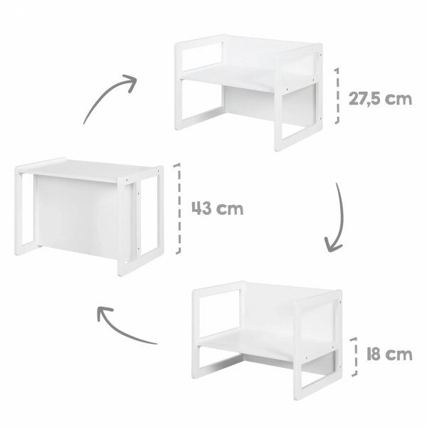 Ensemble tabouret et banc enfant réversible blanc