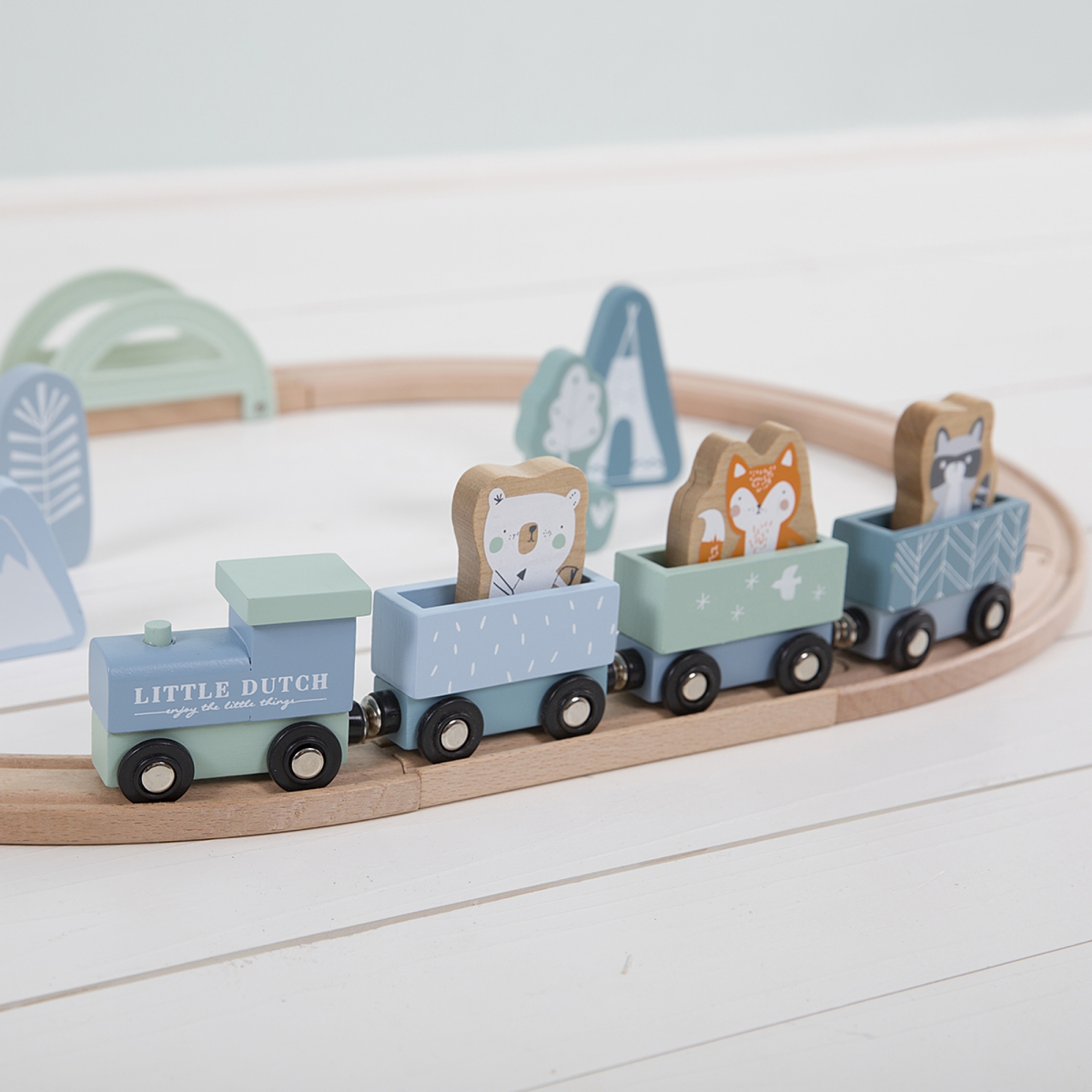 Little Dutch Circuit Train En Bois Adventure Blue Made In Bebe