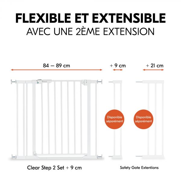 Barrière d'escalier Clear Step 2 avec extension +9 cm White