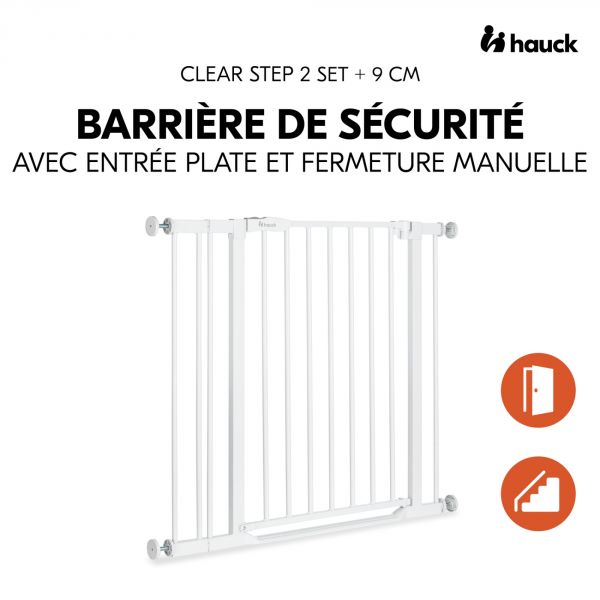 Barrière d'escalier Clear Step 2 avec extension +9 cm White