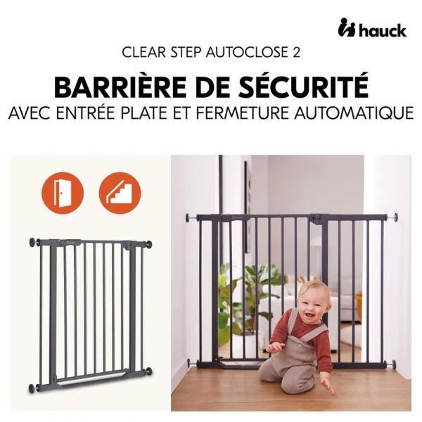 Barrière de sécurité Clear Step autoclose grise (L75-80cm)