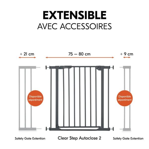Barrière de sécurité Clear Step autoclose grise (L75-80cm)