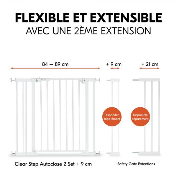 Barrière d'escalier Clear Step Autoclose 2 avec extention +9 cm White