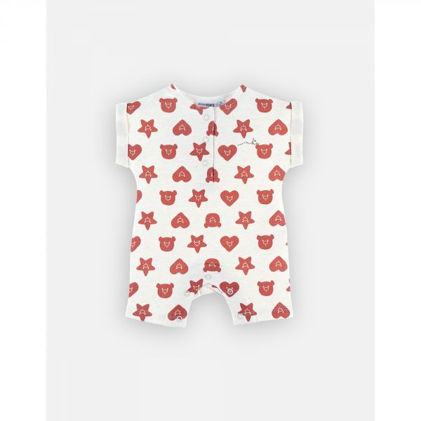 Combishort à imprimée en coton, écru/rouge 1 mois