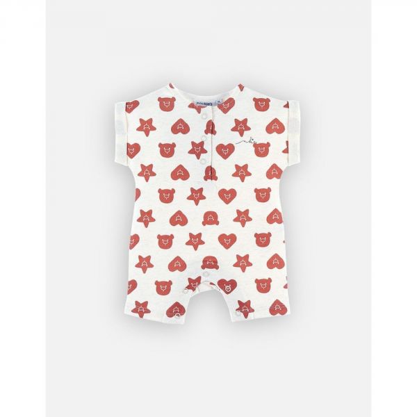 Combishort à imprimée en coton, écru/rouge 6 mois