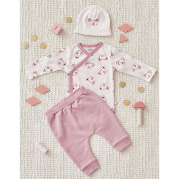 Ensemble Bébé Body + Pantalon + Bonnet - Tissu 100% Coton, Motif Ourson, Boutons-pression Pratiques - 9