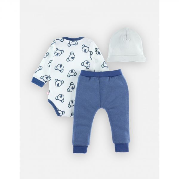 Cocon set de 3 pièces body, pantalon et bonnet bleu 6 mois