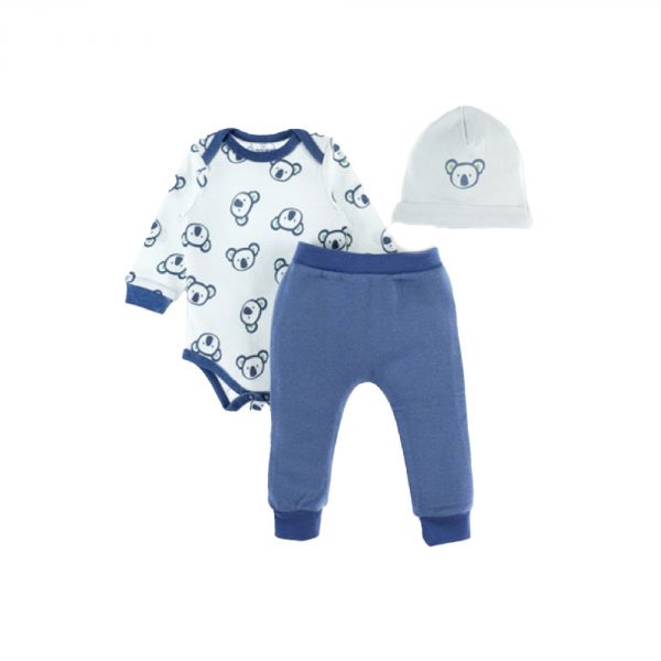 Cocon set de 3 pièces body, pantalon et bonnet bleu 0 mois