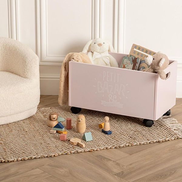 Coffre à jouets sur roulettes Rose