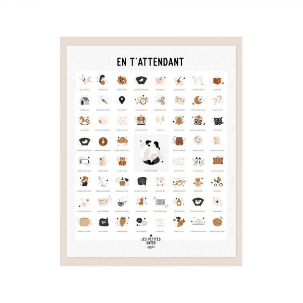 Coffret 2 affiches à tamponner En t'attendant et Mes premières fois Maman/Papa + 2 portes affiche en bois