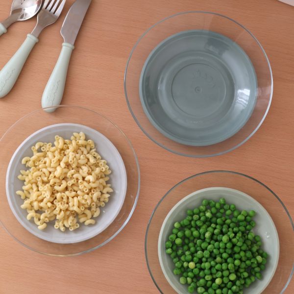 Lot de 3 assiettes bébé en verre Misty green