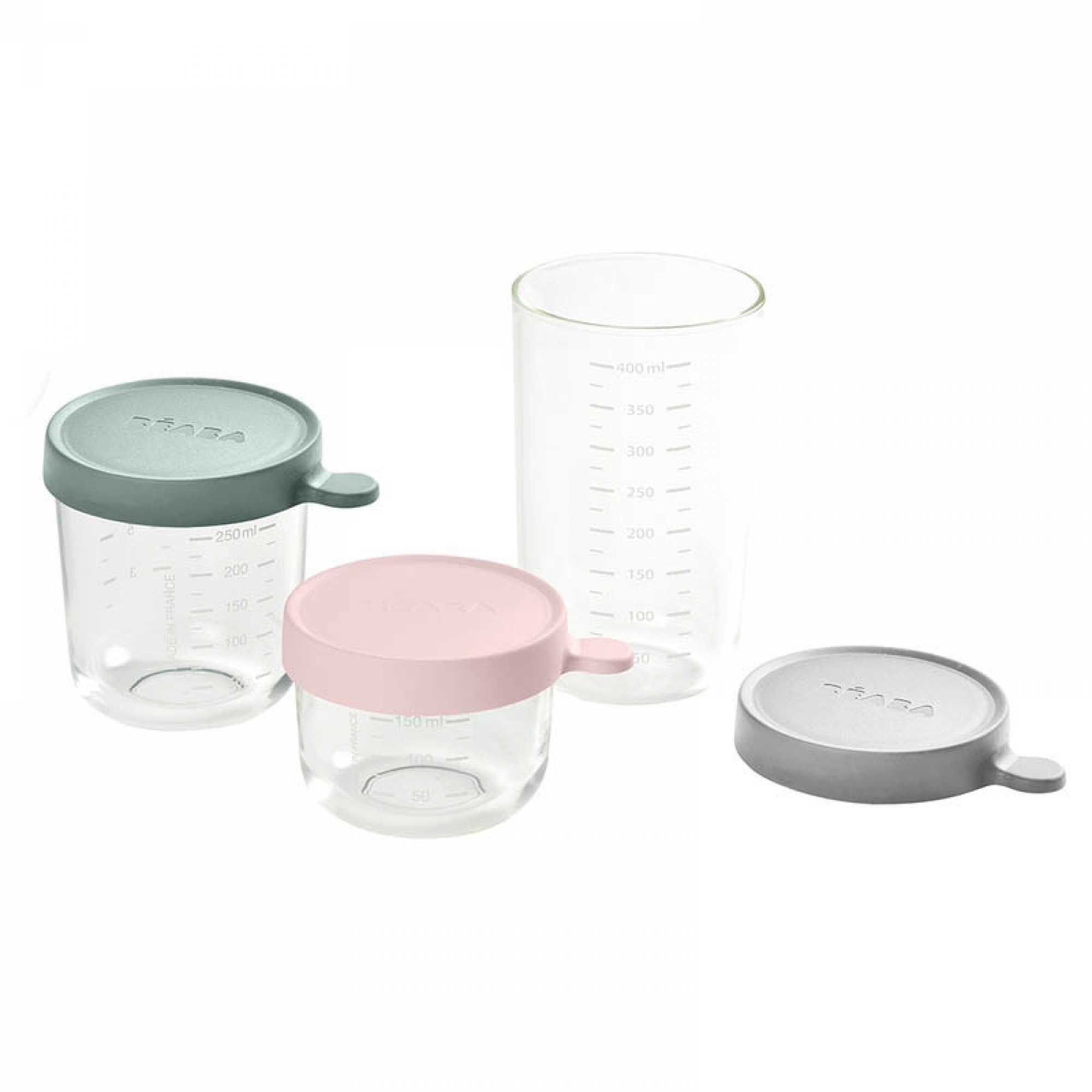 Beaba Lot De 3 Pots De Conservations Verre Gris Vert Et Rose Pale Made In Bebe Beaba Lot De 3 Pots De Conservations Verre Gris Vert Et Rose Pale Made In Bebe