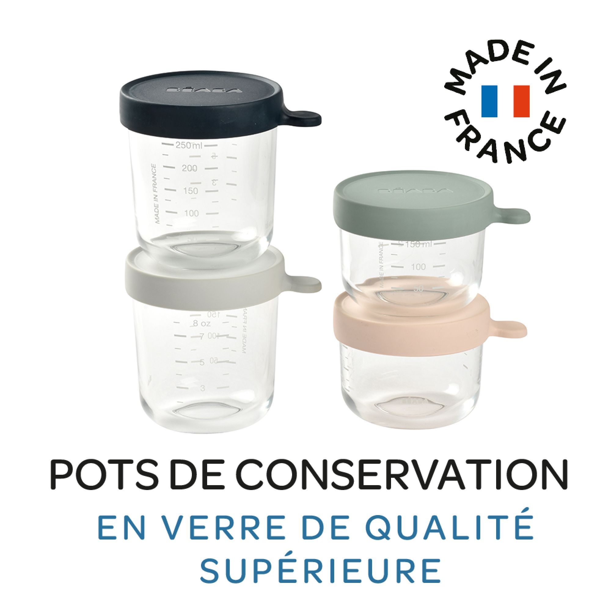 Lot de 2 pots de conservation verre 150 ml pink / 250 ml dark blue - Made  in Bébé