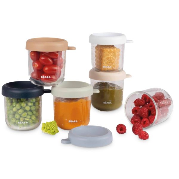 Lot de 6 pots de conservation bébé en verre 250 ml Natural color mix