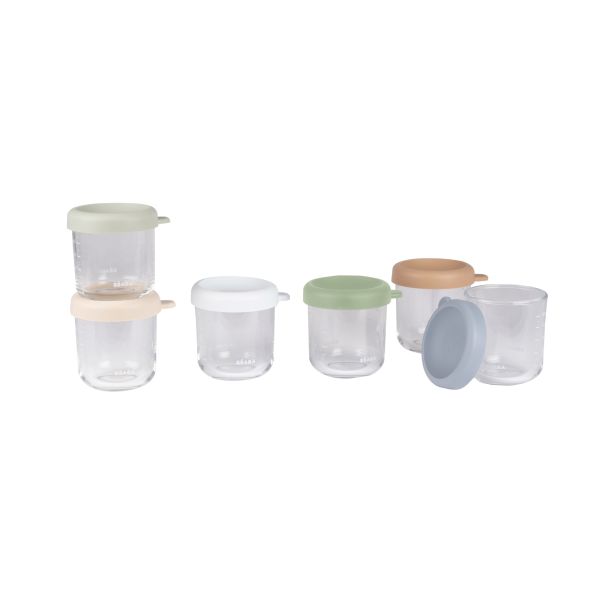 Lot de 6 pots de conservation bébé en verre 250 ml Natural color mix