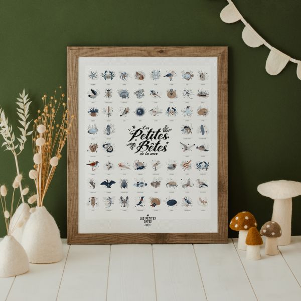 Coffret affiche à tamponner Les petites bêtes de la mer + porte affiche en bois